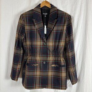Steve Madden Womens XS Plaid Blazer Jacket Navy Preppy Academia Schoolgirl Nerd